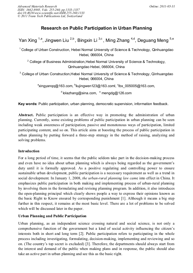 Research on Public Participation in Urban Planning