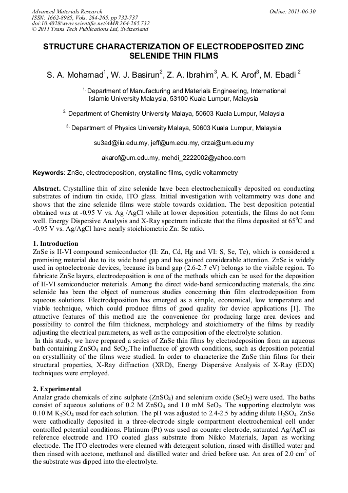 Structure Characterization of Electrodeposited Zinc Selenide Thin Films