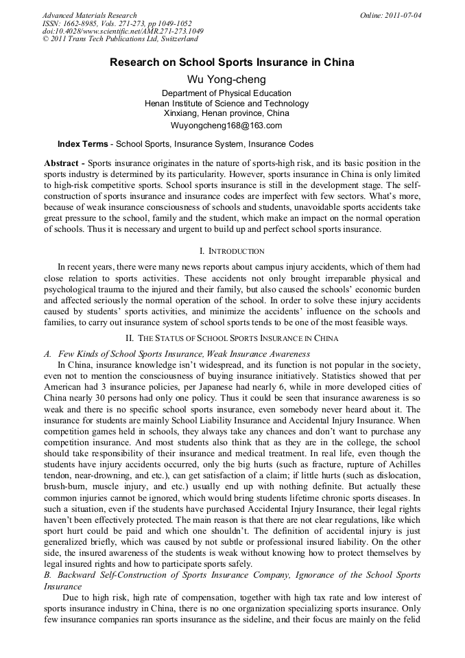Research on School Sports Insurance in China