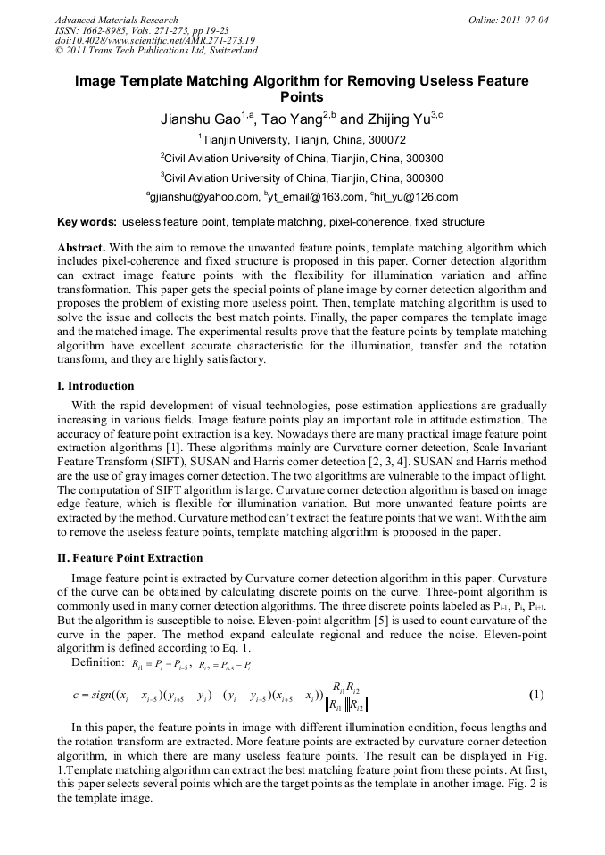Image Template Matching Algorithm for Removing Useless Feature Points ...