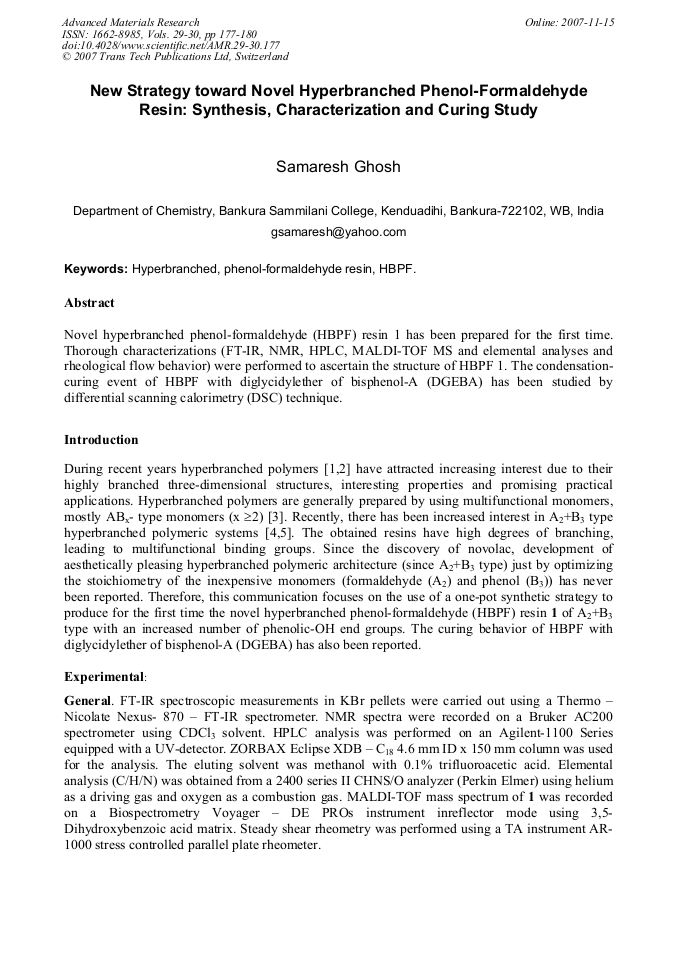 New Strategy toward Novel Hyperbranched PhenolFormaldehyde Resin