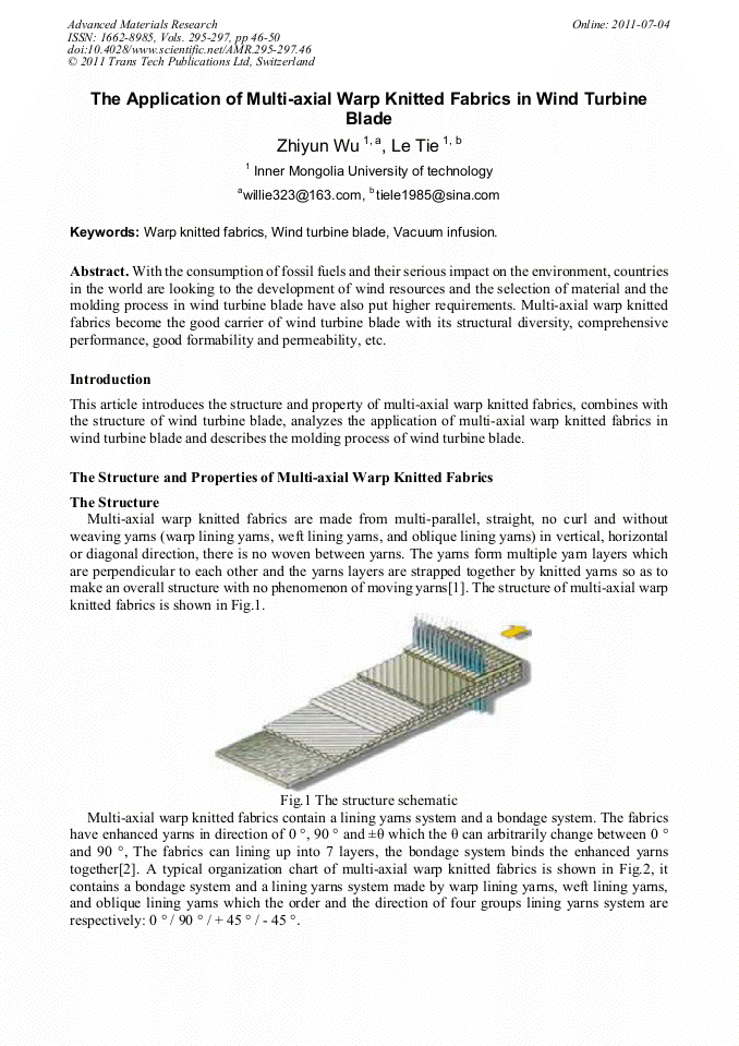 The Application of MultiAxial Warp Knitted Fabrics in Wind Turbine
