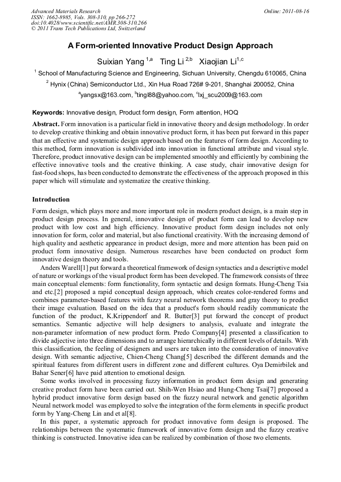 A Form-Oriented Innovative Product Design Approach | Scientific.Net