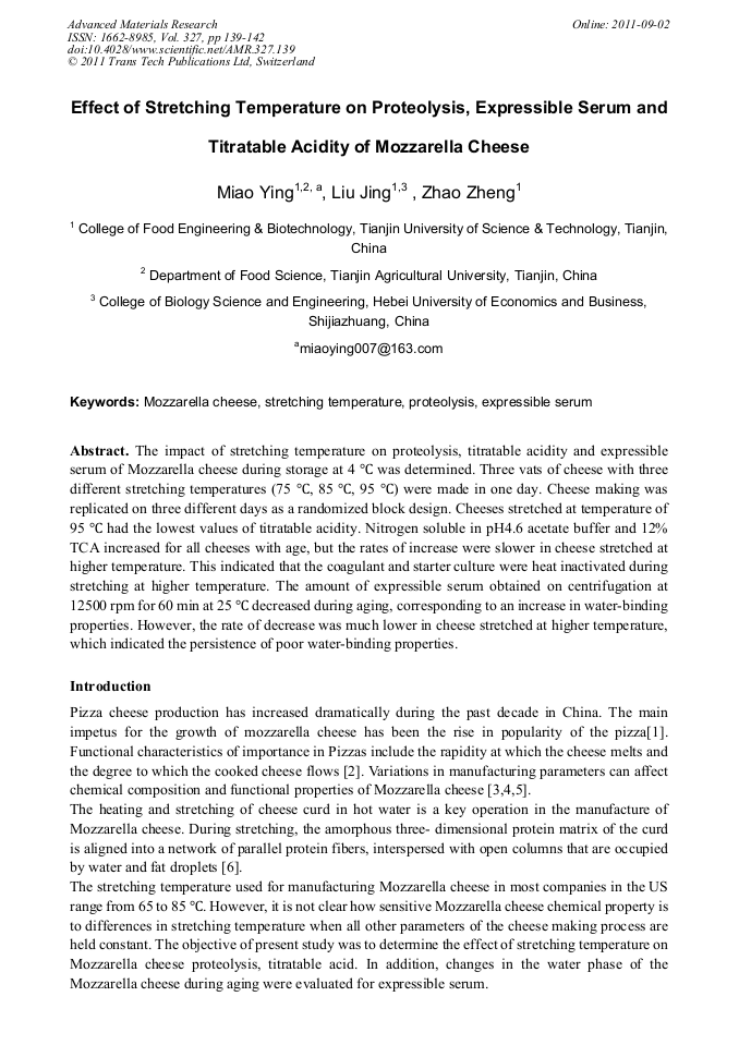 Effect of Stretching Temperature on Proteolysis, Expressible Serum and