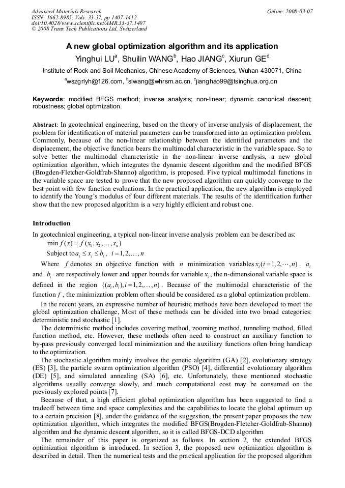 A New Global Optimization Algorithm and its Application | Scientific.Net