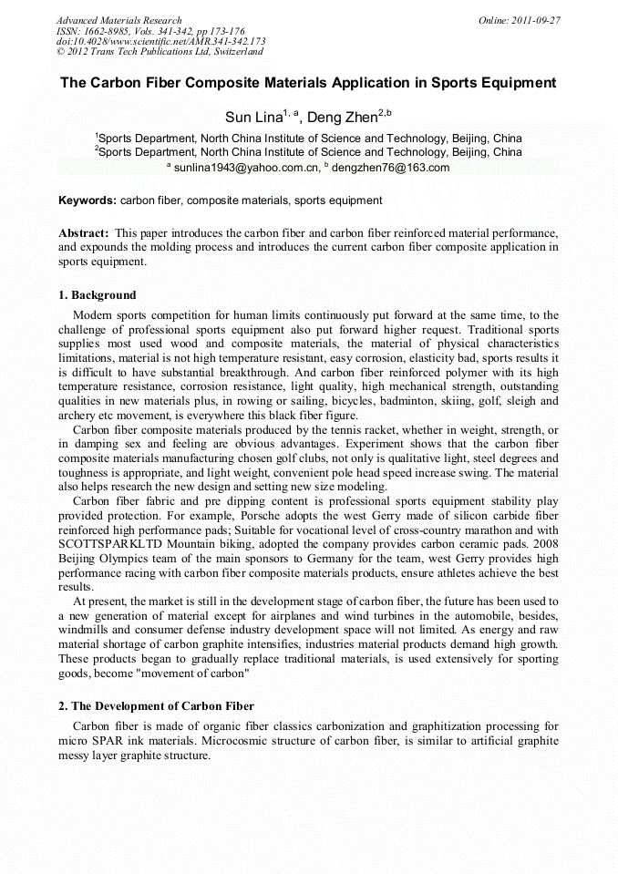The Carbon Fiber Composite Materials Application in Sports Equipment