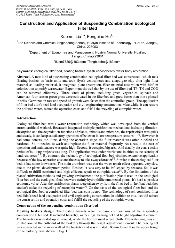 Construction and Application of Suspending Combination Ecological