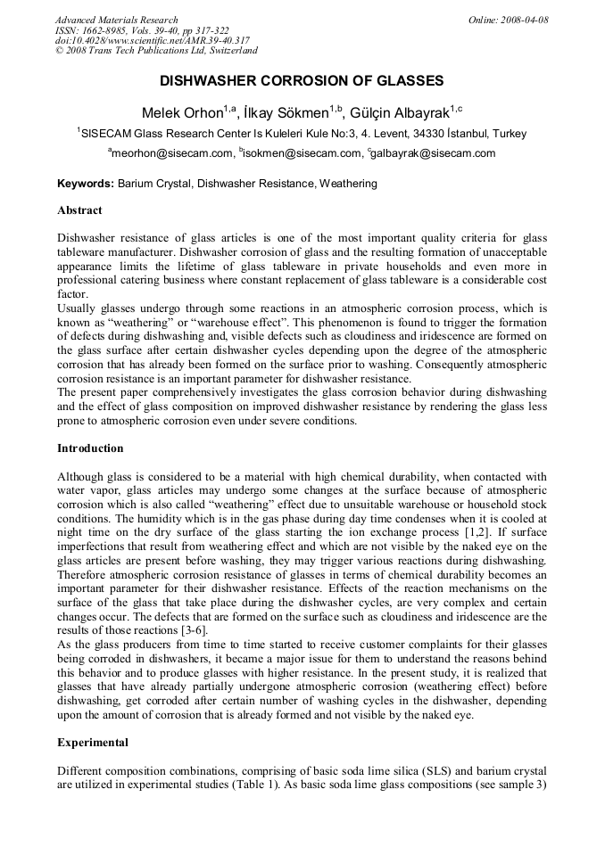 Dishwasher Corrosion of Glasses
