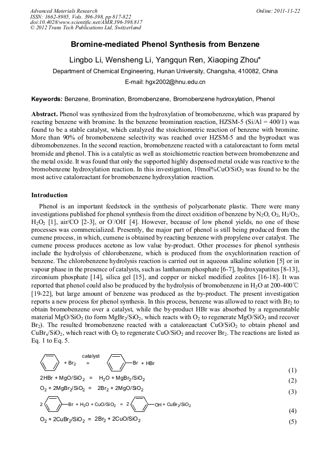 BromineMediated Phenol Synthesis from Benzene