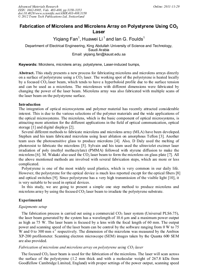 Fabrication of microlens and microlens array on polystyrene using co2
