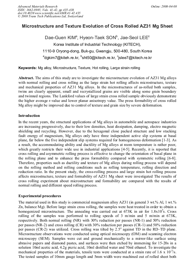 Microstructure And Texture Evolution Of Cross Rolled AZ31 Mg Sheet 
