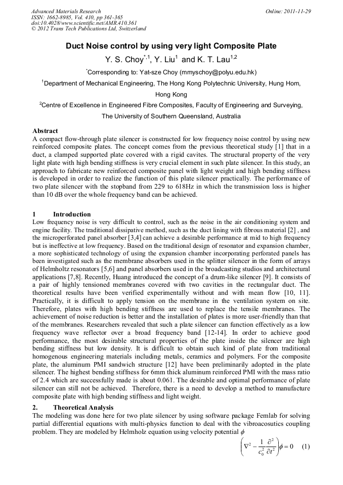 Duct Noise Control by Using Very Light Composite Plate