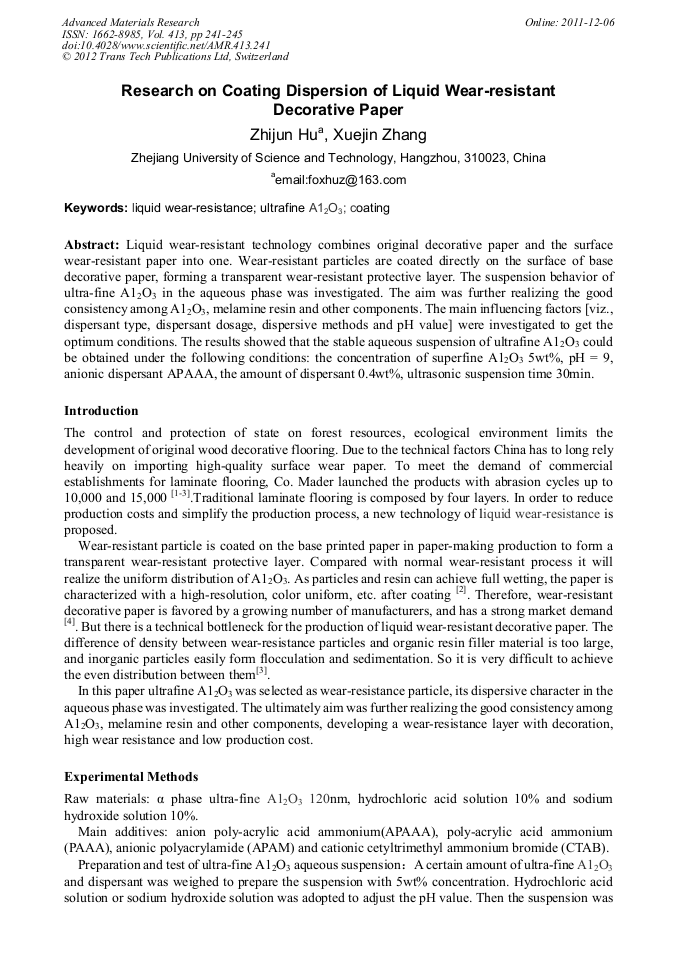 Research on Coating Dispersion of Liquid WearResistant Decorative