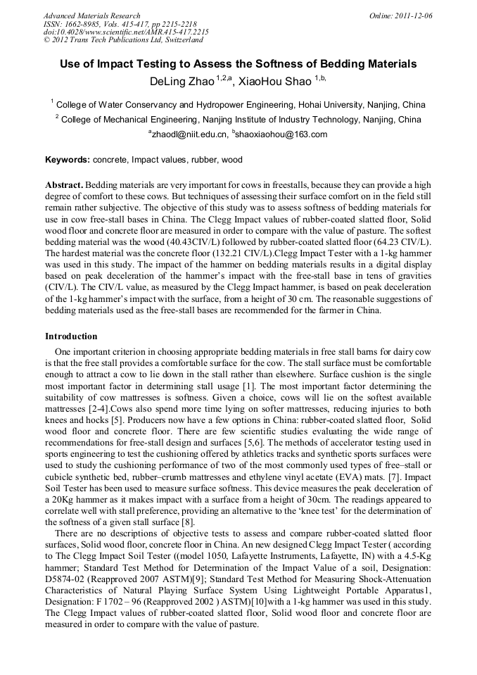 Use of Impact Testing to Assess the Softness of Bedding Materials