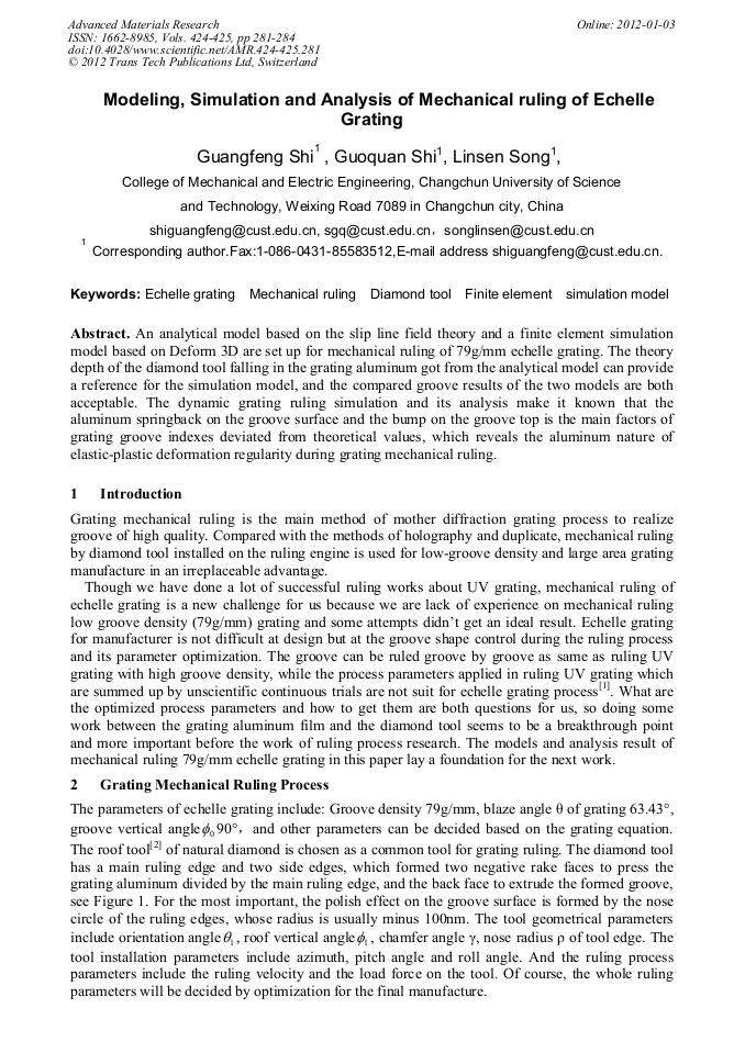 Modeling, Simulation and Analysis of Mechanical Ruling of Echelle ...