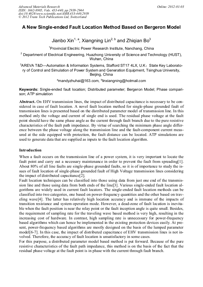 A New SingleEnded Fault Location Method Based on Bergeron Model