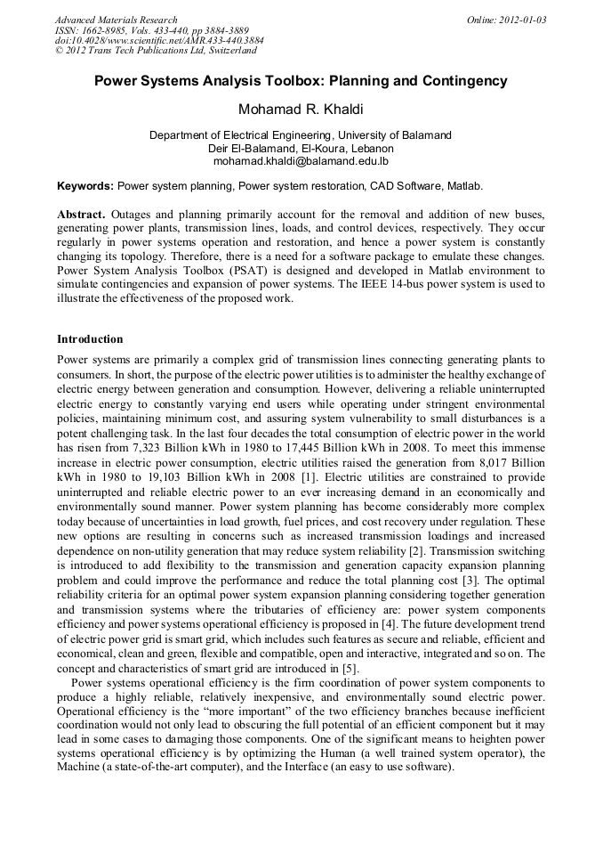 Power Systems Analysis Toolbox Planning and Contingency