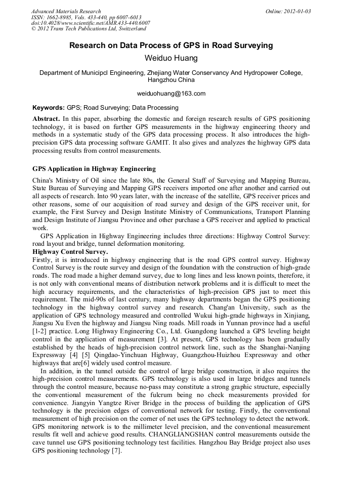 Research on Data Process of GPS in Road Surveying