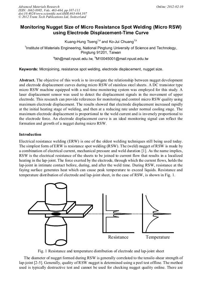 Monitoring Nugget Size of Micro Resistance Spot Welding (Micro RSW
