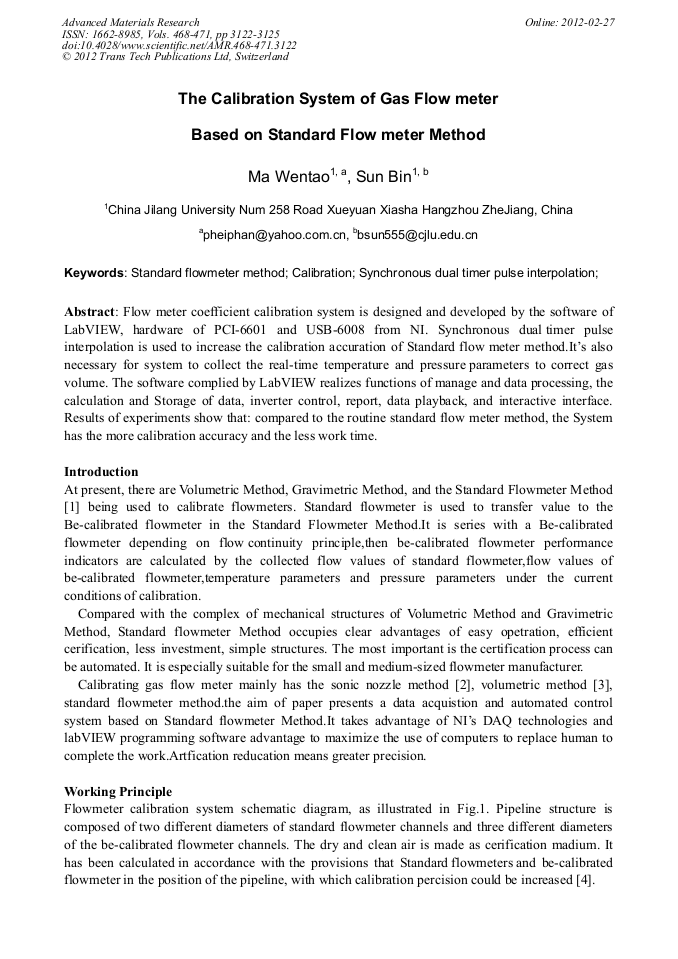 The Calibration System of Gas Flow Meter Based on Standard Flow Meter Method