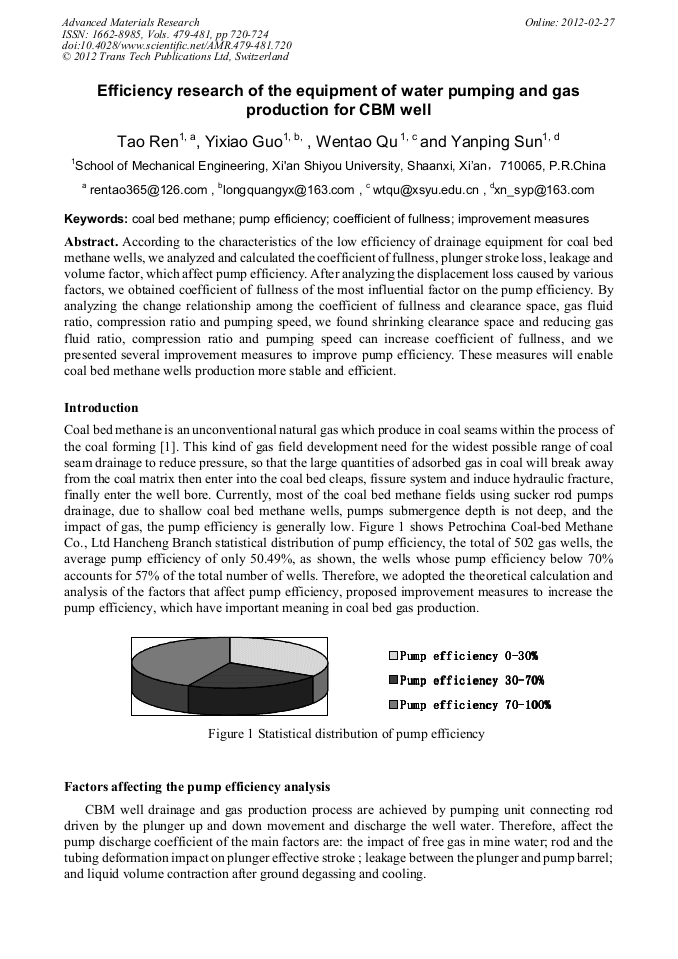 Efficiency Research Of The Equipment Of Water Pumping And Gas Production For Cbm Well Scientific Net