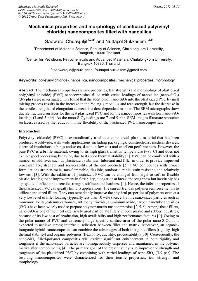 Mechanical Properties and Morphology of Plasticized Poly(vinyl chloride ...