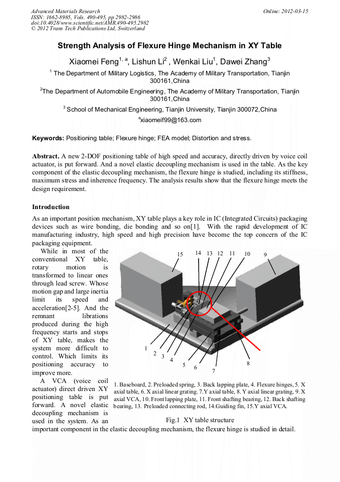 Strength Analysis of Flexure Hinge Mechanism in XY Table