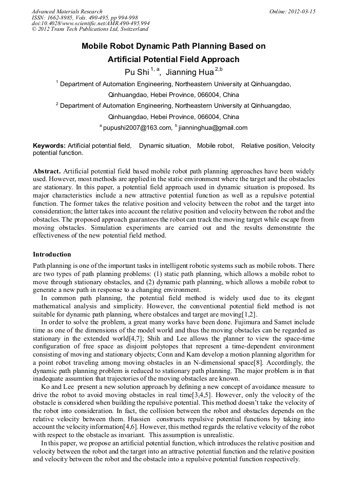 Mobile Robot Dynamic Path Planning Based on Artificial Potential Field ...