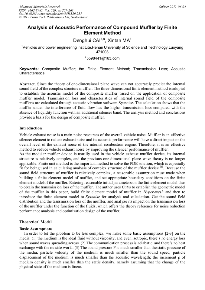 Analysis of Acoustic Performance of Compound Muffler by Finite Element