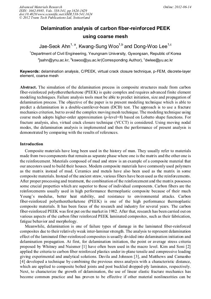 Delamination Analysis of Carbon FiberReinforced PEEK Using Coarse Mesh