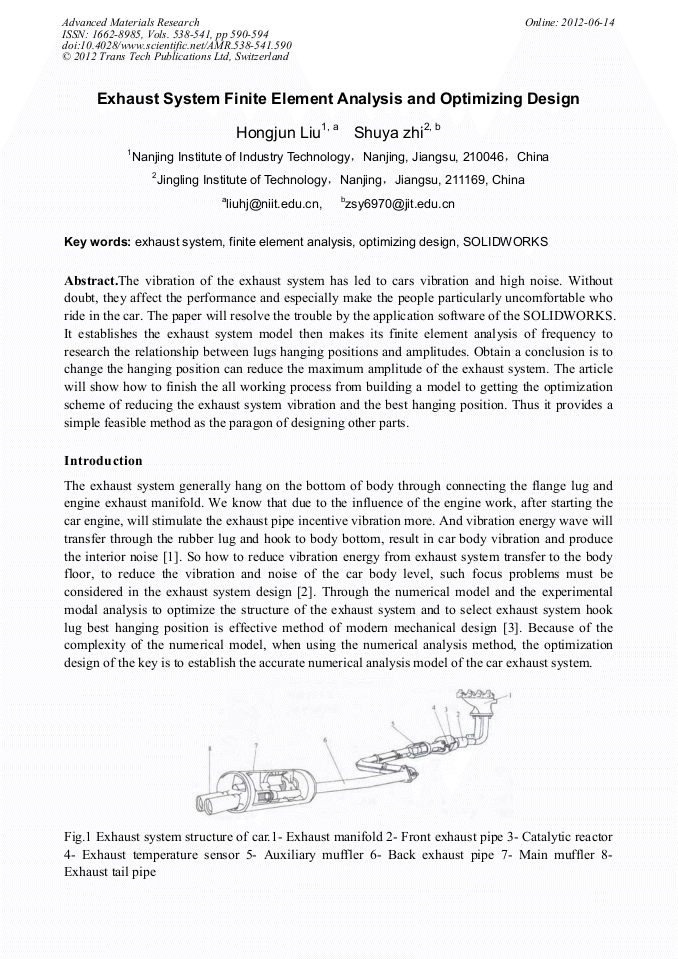 Exhaust System Finite Element Analysis and Optimizing Design ...