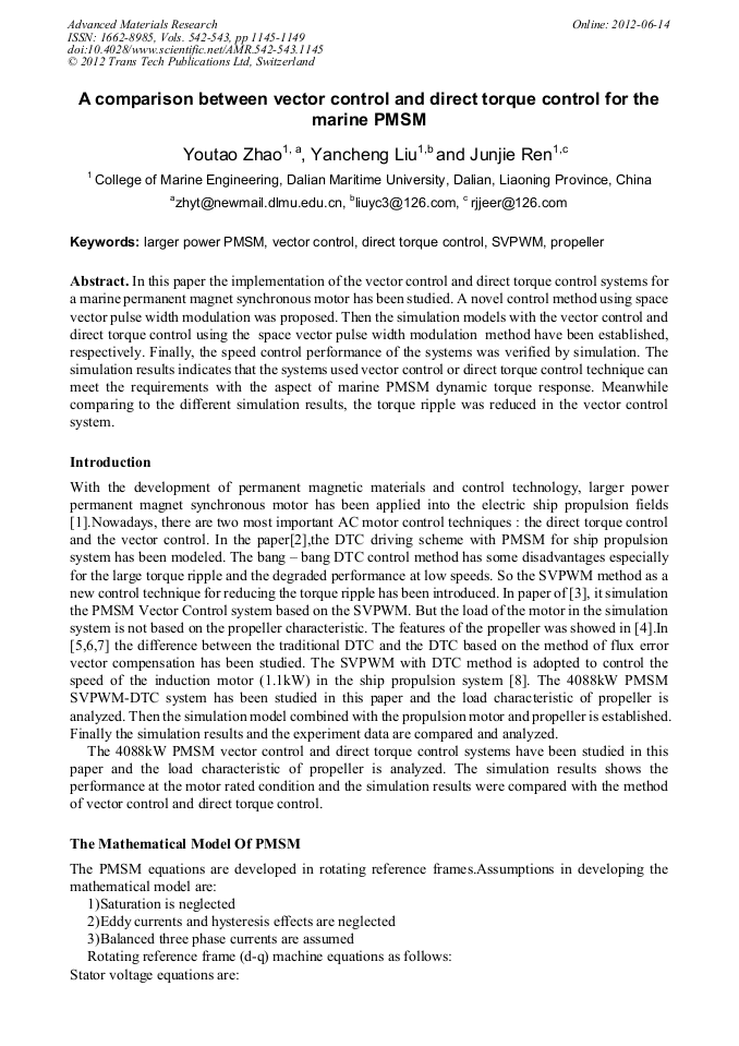 A Comparison between Vector Control and Direct Torque Control for the ...