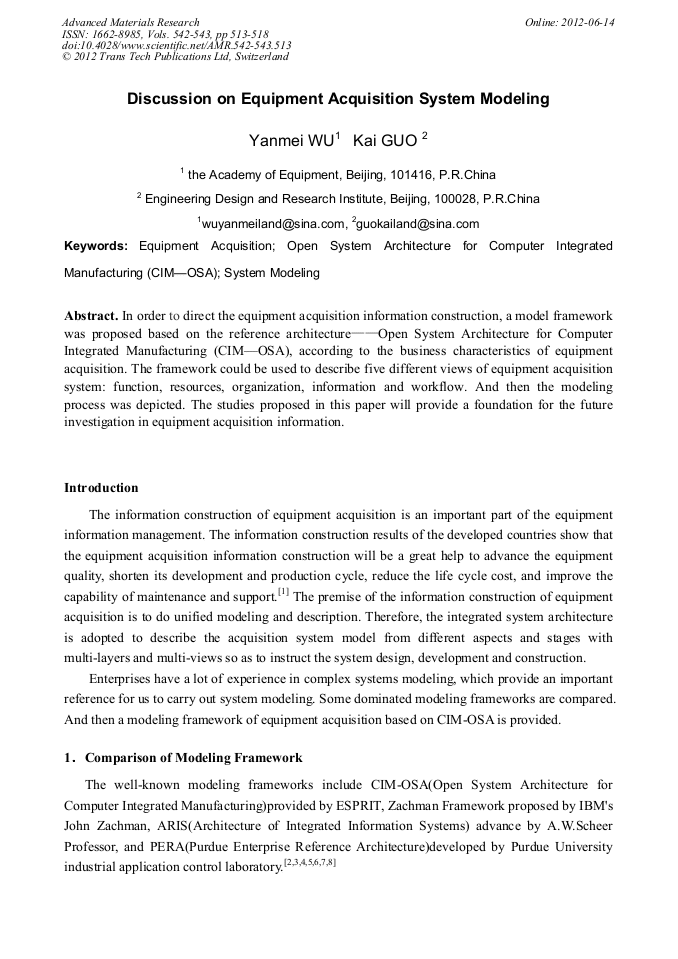 Discussion on Equipment Acquisition System Modeling