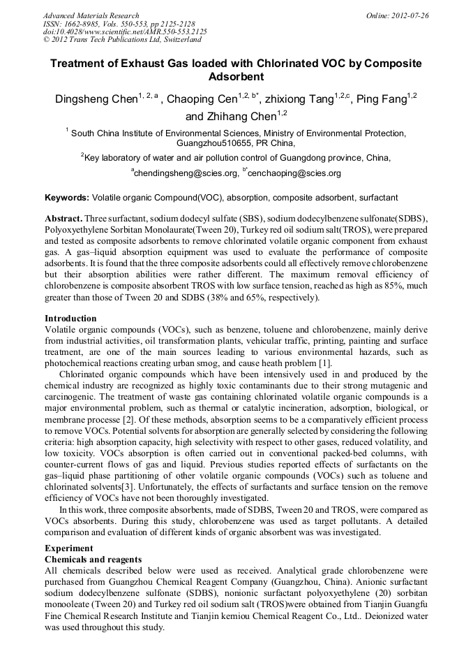 Treatment of Exhaust Gas Loaded with Chlorinated VOC by Composite Adsorbent