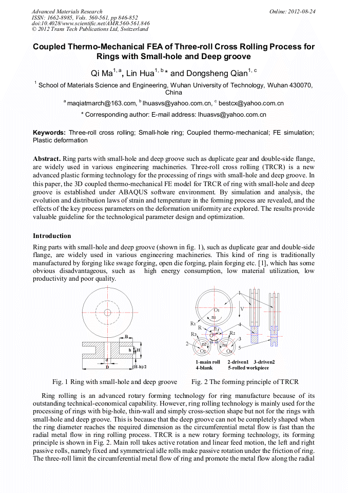Coupled ThermoMechanical FEA of ThreeRoll Cross Rolling Process for