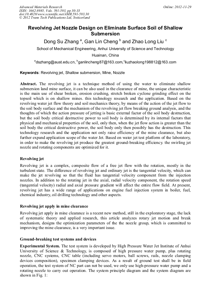 Revolving Jet Nozzle Design on Eliminate Surface Soil of Shallow ...