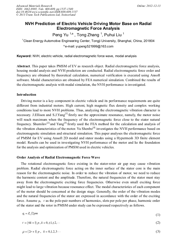 NVH Prediction of Electric Vehicle Driving Motor Base on Radial