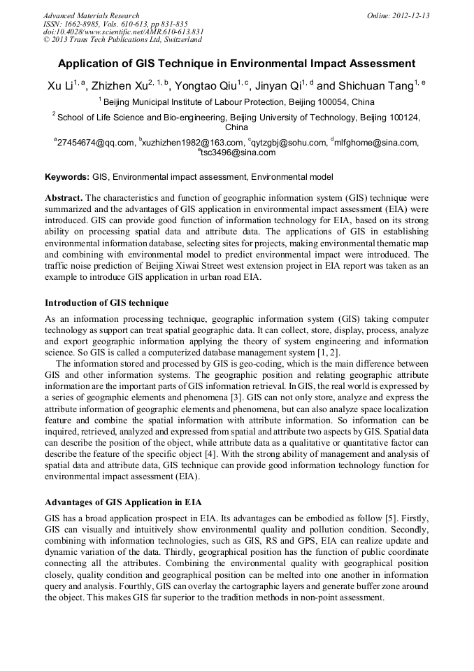Application of GIS Technique in Environmental Impact Assessment
