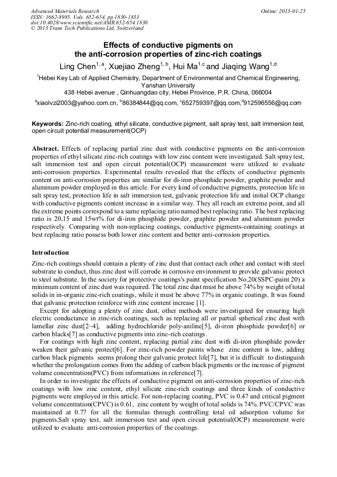Effects of Conductive Pigments on the AntiCorrosion Properties of Zinc