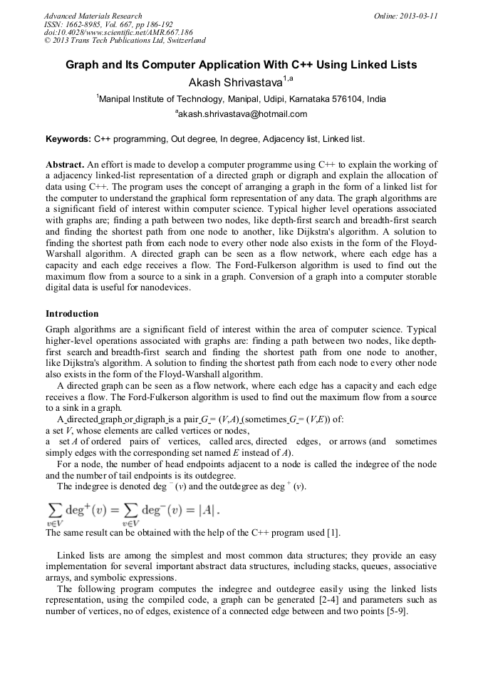 Graph and its Computer Application with C++ Using Linked Lists ...