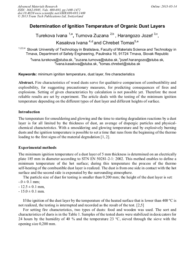 Determination of Ignition Temperature of Organic Dust Layers