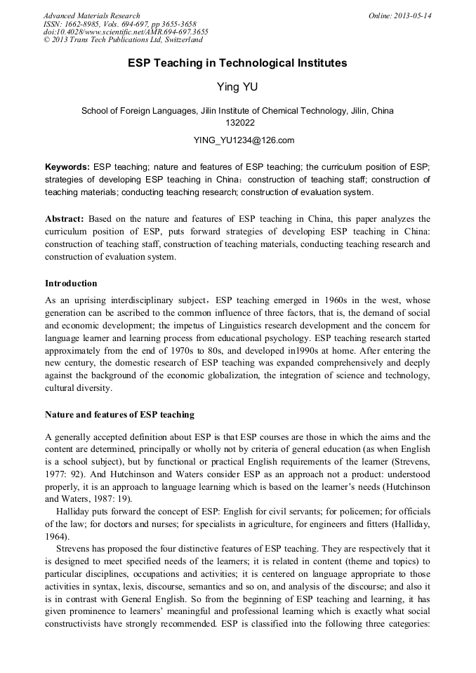 ESP Teaching in Technological Institutes