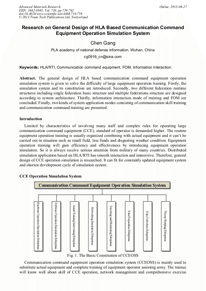 Research on General Design of HLA Based Communication Command Equipment Operation Simulation