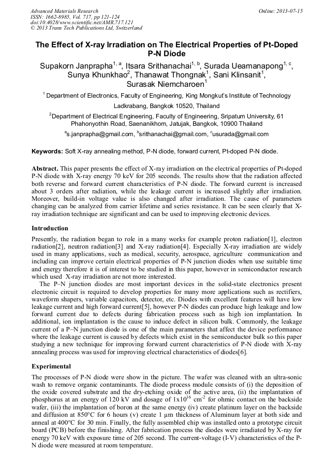 The Effect of XRay Irradiation on the Electrical Properties of Pt