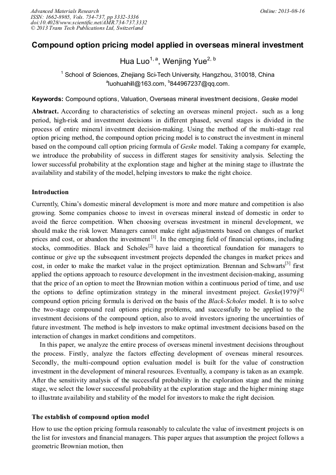 Compound Option Pricing Model Applied in Overseas Mineral Investment