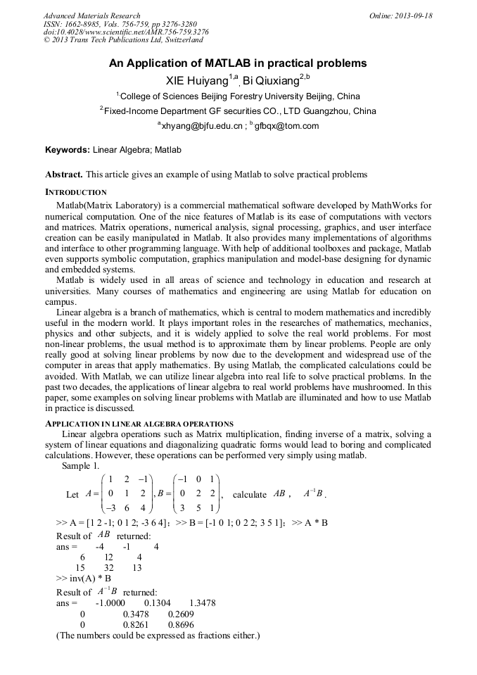 An Application of MATLAB in Practical Problems | Scientific.Net