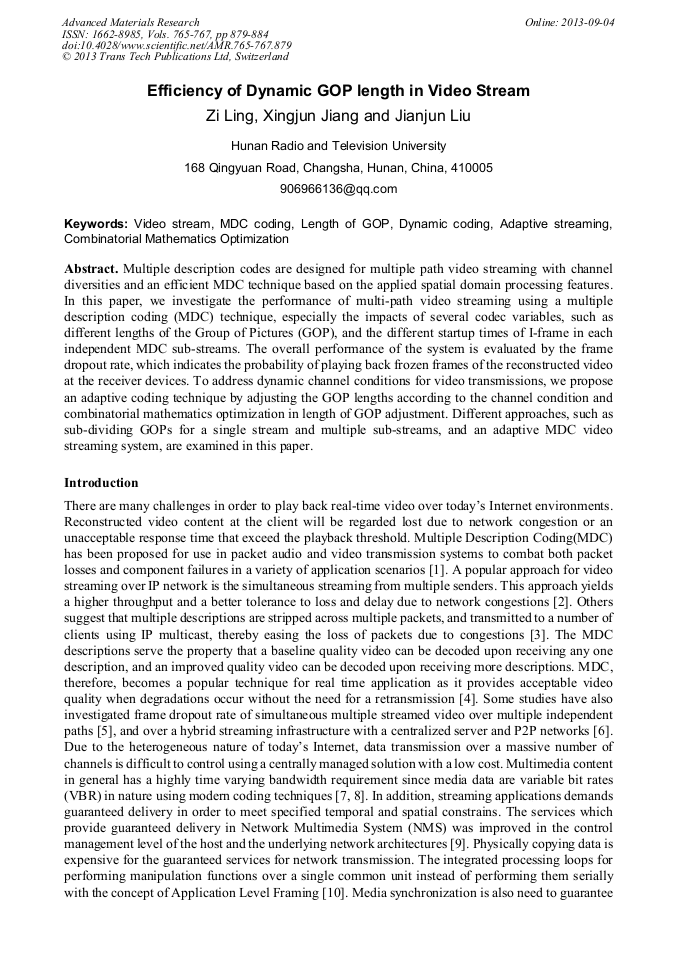 Efficiency of Dynamic GOP Length in Video Stream | Scientific.Net