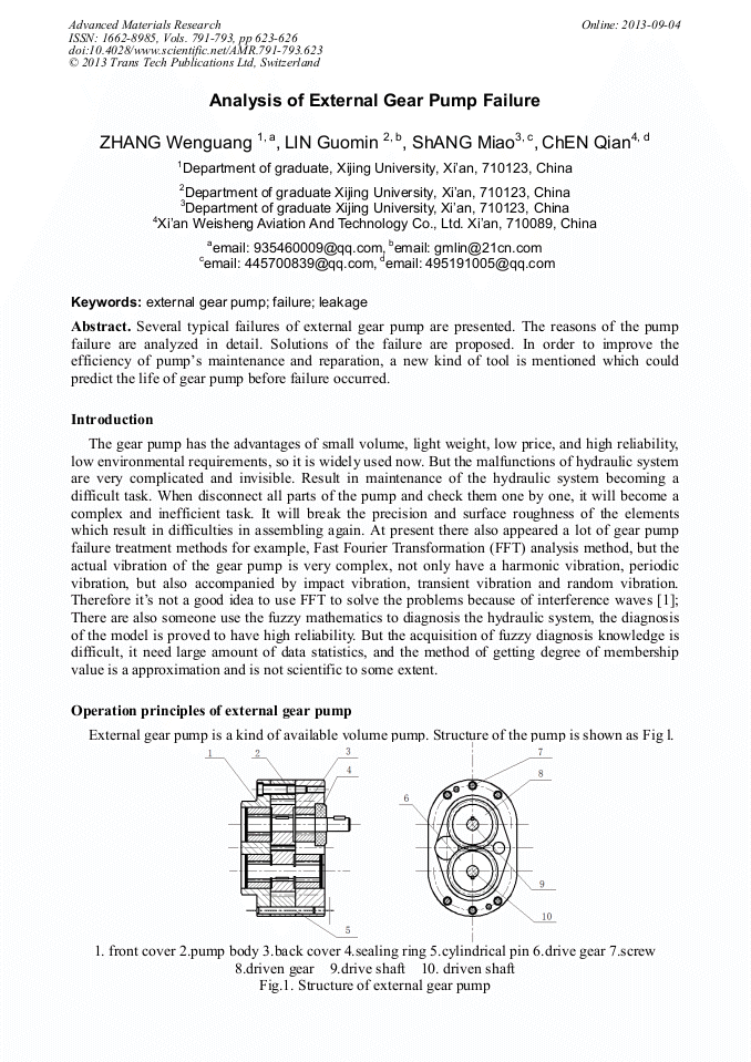 Analysis of External Gear Pump Failure