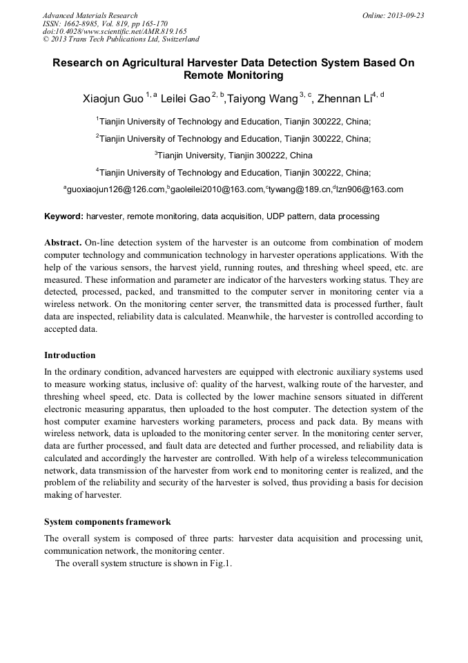 Research on Agricultural Harvester Data Detection System Based on
