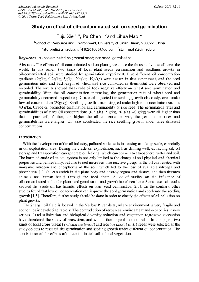 Study On Effect Of Oil Contaminated Soil On Seed Germination Scientific Net